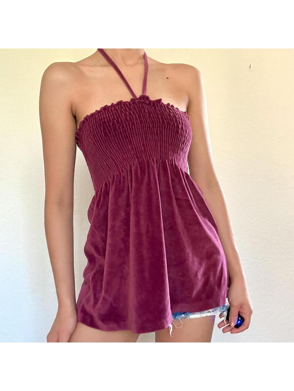 Aeropostale Y2K Purple Velour Halter Top
